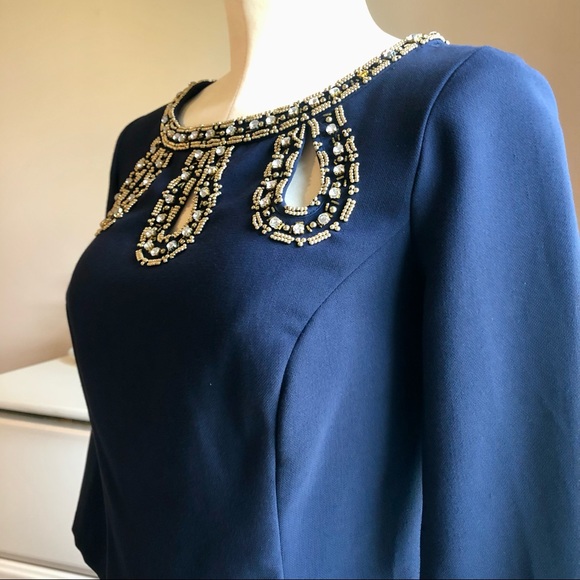 LILLY PULITZER Bronte Embellished Keyhole Crepe Shift Dress Navy/Gold Sz 2 - Picture 12 of 15